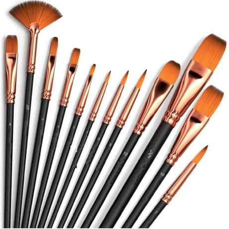 Eclet Craft Painting Brushes Set of 12 Professional Round Pointed Tip Nylon Hair Artist Acrylic Paint Brush for Acrylic/Watercolor/Oil Painting(N)