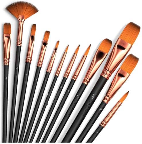 Eclet Craft Painting Brushes Set of 12 Professional Round Pointed Tip Nylon Hair Artist Acrylic Paint Brush for Acrylic/Watercolor/Oil Painting(N)