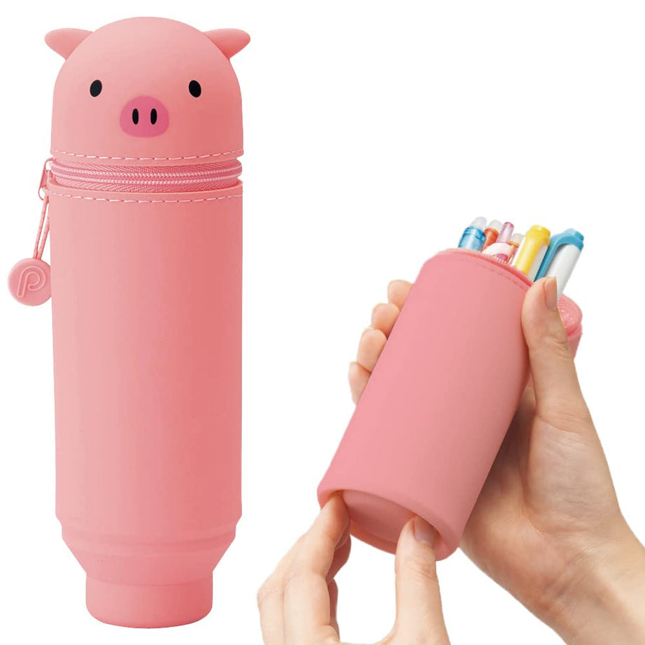 LIHIT LAB. PuniLabo Stand Up Pen Case (Pen Holder), Pig, 2.4" x 7.8" (A7712-5)