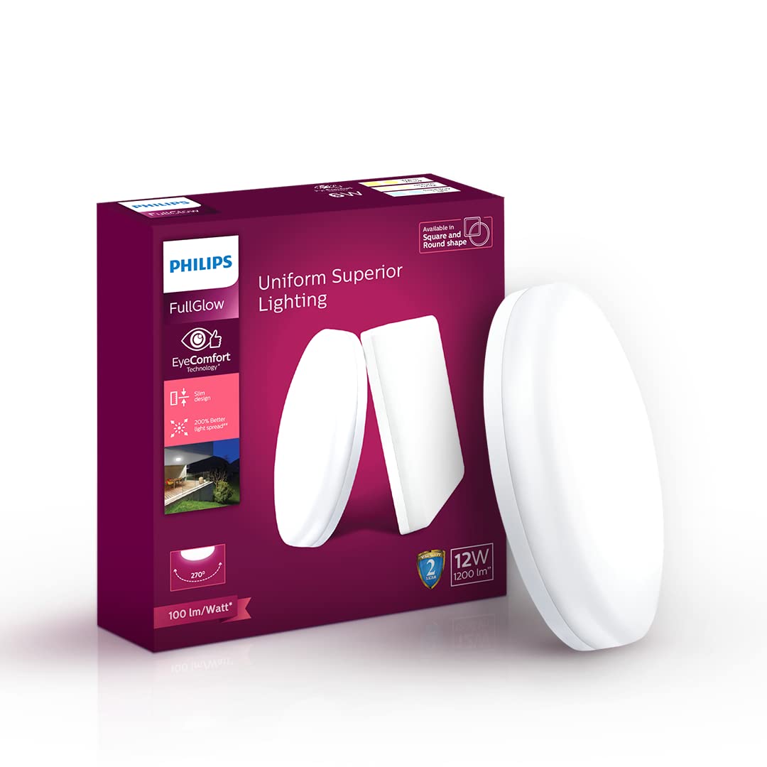 PHILIPS 12-watt Round Surface Full Glow | Surface LED Downlight for Ceiling, Cool Day Light(Pack of 1)(Polycarbonate)