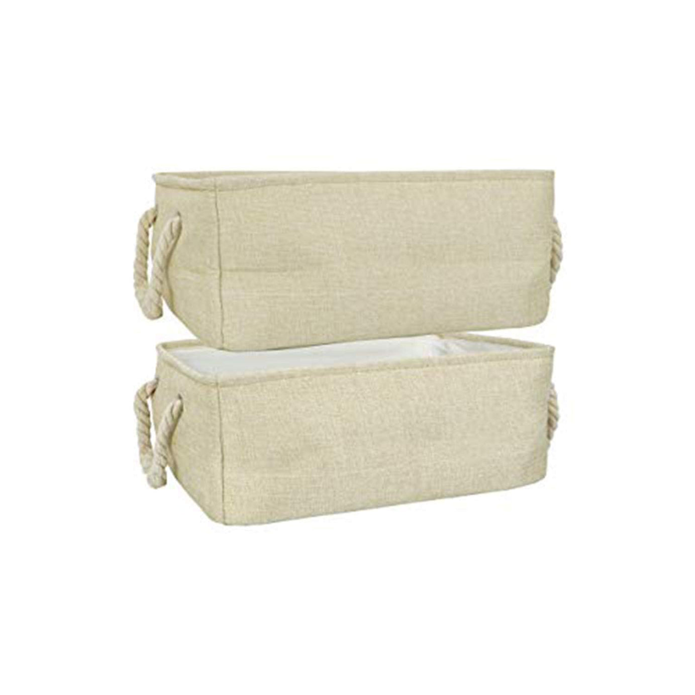 HOKIPO Jute Eco-Friendly Foldable Storage Basket Bins Organizer, Set of 2, Small, Beige