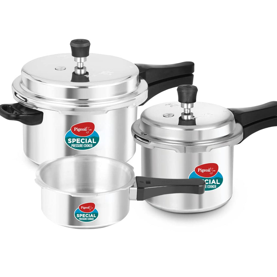 Pigeon By Stovekraft Special Aluminium Pressure Cooker Combo with Outer Lid Gas Stove Compatible 2, 3, 5 Litre Capacity for Healthy Cooking (Silver)