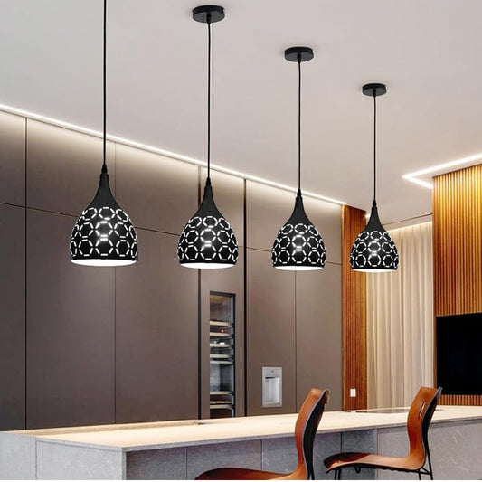 GreyWings Aluminium Cut Hanging Light Ceiling Pendant Lamp, 6Inch Dia Black, Bulb Not Included, Pack of 4