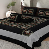 JaipurFabric® 100% Cotton 240 TC Rajasthani Zari Embroidered Double Bedsheet with 2 Pillow Covers (90" X 108"), Black