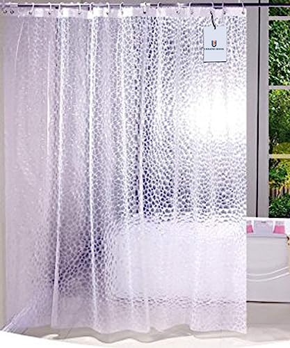 Urbane Home Polyvinyl Chloride Shower Curtain,(PVC) Transparent, 1 Piece Curtain and 8 Pieces Rings | Plastic Shower Curtain