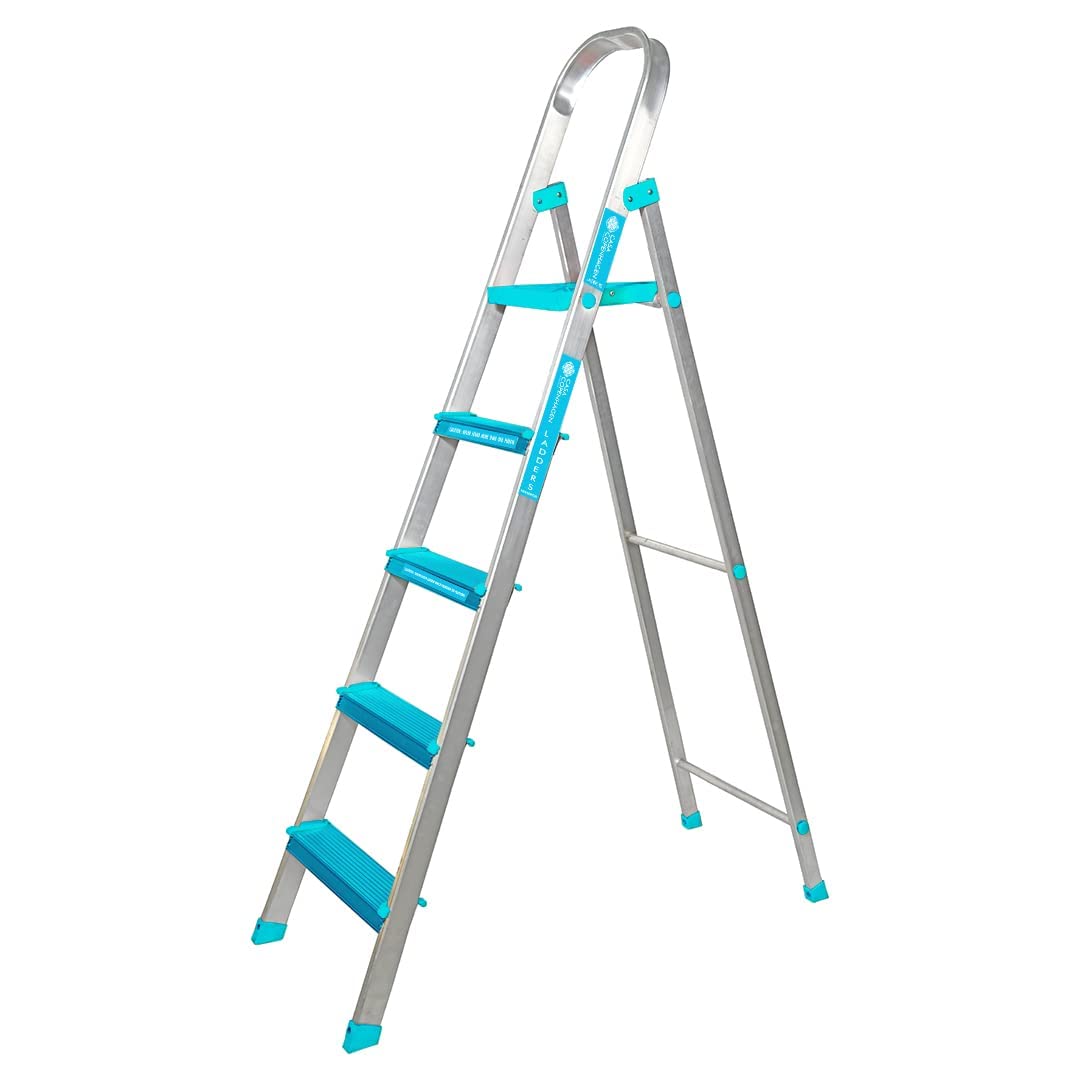 Casa Copenhagen, Designed in Denmark, 5-Step Foldable Aluminium Ladder Laser Cut with Super Advance Sure-Hinge Technology,7 years warranty - Teal