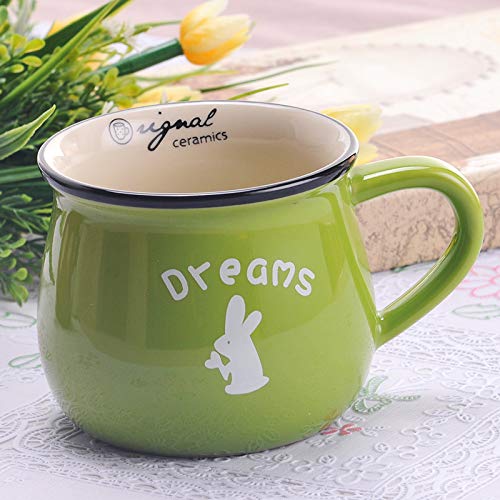 WE-CEF Large Ceramic Coffee Mug Polka Dot Milk Cup Tea Cup Jumbo Mugs Soup Bowl with Handle for Couple 350ml (Green, 350ml Pack 1)