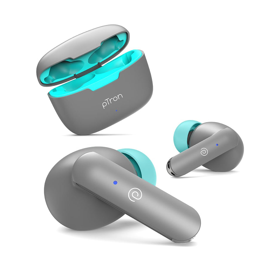 pTron Bassbuds Duo in-Ear Wireless Earbuds, Immersive Sound, 32Hrs Playtime, Clear Calls Tws Earbuds, Bluetooth V5.1 Headphones, Type-C Fast Charging, Voice Assistant & Ipx4 Water Resistant (Grey)