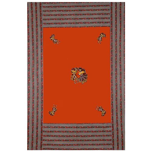 JaipurFabric® Cotton 180 TC Jaipuri Hand Made Embroidery Patch Work Single Bedsheet with 1 Pillow Covers (60" X 90"), Orange