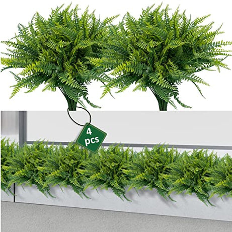 Tdas artificial Ferns plants for home decor flora plant decorative items flower greenery leaves living room bedroom decoration vase show pieces pots office (Green - 4 Pcs)