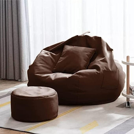 GIGLACK 4XL Premium Faux Leather 4XL Filled with Beans || Bean Bag with Footrest and Cushion XXXXL Adult Size Bean Bag | Capactity- Upto 6feet and 150KG (Brown)