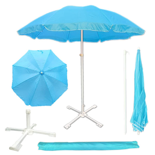 RAINPOPSON Garden Umbrella Outdoor Big Size 8ft with Stand Light Blue Color Big Size Outdoor Waterproof Umbrella Heavy Duty Cloth with Patio Garden Outdoor Umbrella (8ft) (Light Blue)