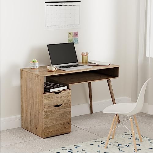 Amazon Brand - Solimo Oryx Engineered Wood Study Table | Desk (1 Drawer, 1 Door Cabinet and 2 Open Shelves, Oak Finish)