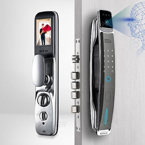 Denler DFLv3 Smart Door Lock, Digital Door Lock 3D Face Recognition, On Demand App Unlock & Audio Video Intercom, Unlock Using App wihtout bellpress, RF Remote Fingerprint, Card, PIN, 3 Year Warranty