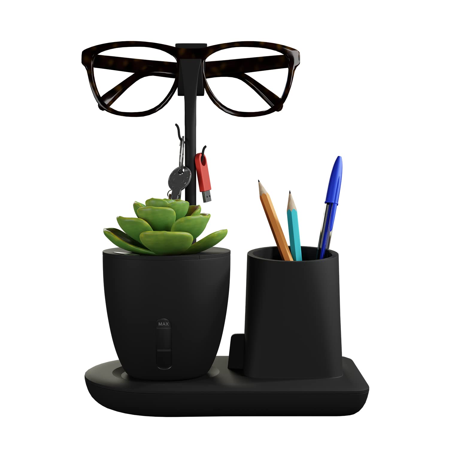 eo Pen Stand For Study Table with Self Watering Plant Pot & Glasses Holder Smartphone Holder Desk Station Table Organizer & Pencil Holder for Offices Home Kids Study Room (Black, Stationery)