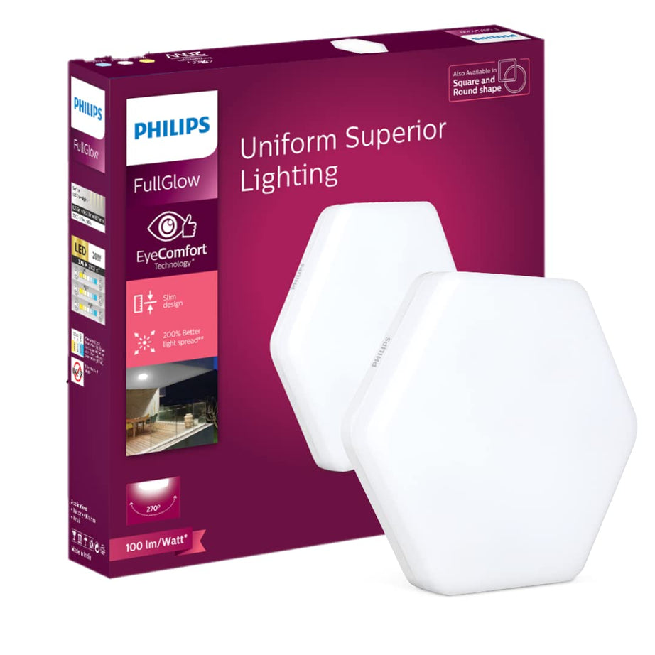 Philips Rimless Full Glow 20-watt Hexa LED Surface Downlighter | Hexagon Shape LED Downlight for Ceiling | LED Ceiling Light for Home & Hall | Cool Day Light,Pack of 1