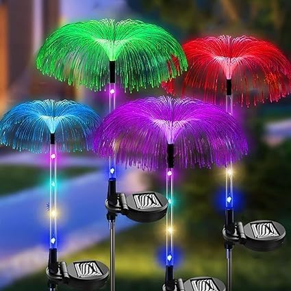 HKV Solar Garden Lights,7 Color LED Jellyfish Shape Fiber Outdoor Pathway Waterproof Multi-Color LED Solar String Lights Decoration for Yard Patio Garden Gazebo Party Wedding Birthday