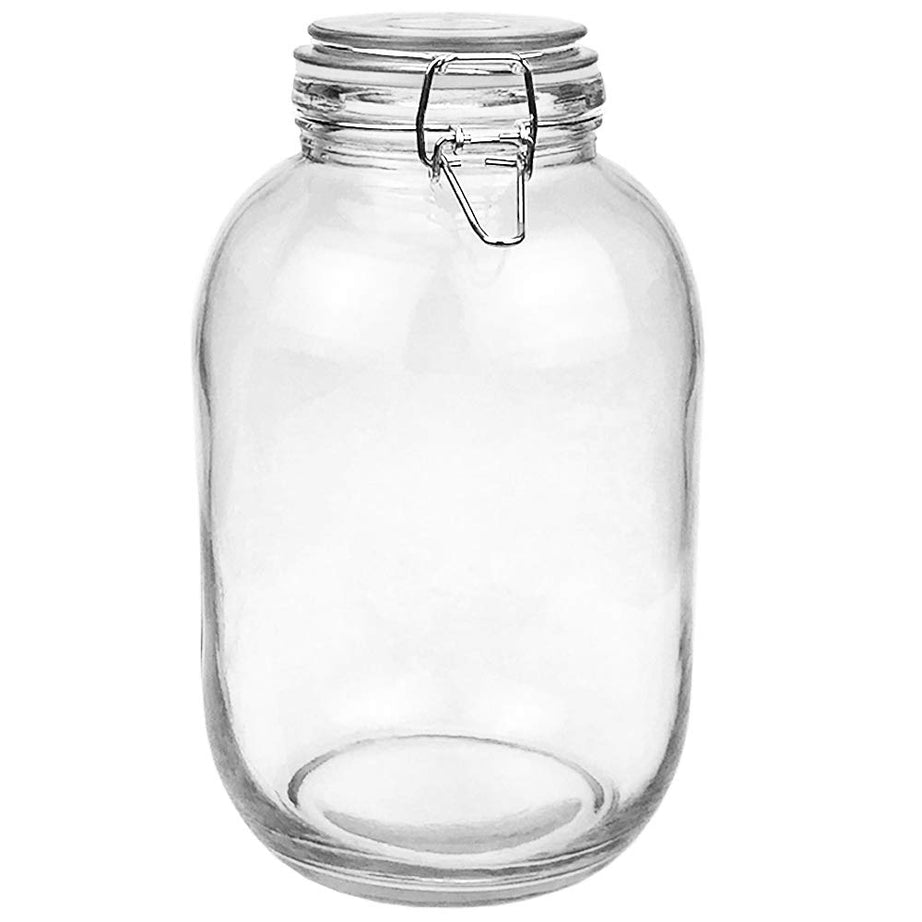 Folinstall 128 FL OZ Round Glass Canning Jar, Wide Mouth Mason Jars with Clip Top Lids for Bathroom or Kitchen - Food Storage Containers, Clear, 1 Gallon (Include 1 Piece Replacement Gaskets)