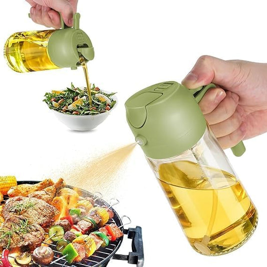 PANIXIA Oil Spray Bottle And Dispenser For Cooking 500ML, 2 in 1 Glass Olive Oil Sprayer for Cooking, Refillable Food Grade Oil Vinegar Sprayer for Air Fryer Salad Baking Grilling Frying BBQ