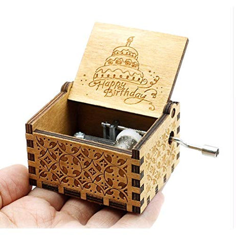 EITHEO Wooden Antique Carved Hand Crank Multicolor Happy Birthday Theme Music Box