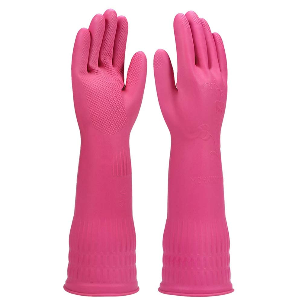 WISHPOOL Rubber Reusable Pvc Flock Lined Hand Gloves For Kitchen Dishwashing During Winters,Free Size,Elbow Length,Wet And Dry Glove,Pack of 1 Pair(Colour May Vary Red Or Pink As Per Availability)