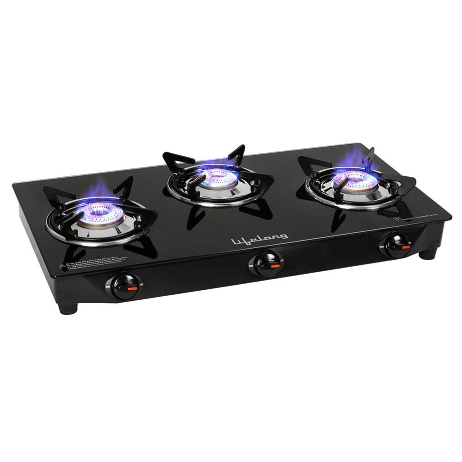 Lifelong 3 Burner Gas Stove Top for Kitchen - Manual Ignition Cooktop Modern Glass Stove for Modular Kitchen, ISI Certified & Compatible with LPG - 1 Year Manufacturer's (Black, LLGS18)