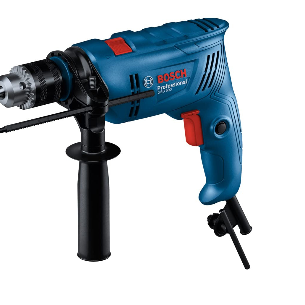 Bosch GSB 600 Corded Electric Impact Drill, 600 W, 13 mm, 1.7 kg, 3,000 rpm, 1.4 Nm, Variable Speed, Forward/Reverse Rotation, Double Insulation, Improved Carbon Brush,1Yr Warranty, Blue