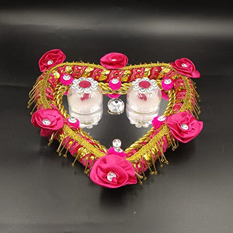 Engagement/Shadi/Nikah/Sagai Ceremony Decorative thali Ring Holder Shagun Plate Wood Decorative Platter (Pink Bada Dil 13No)