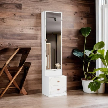 illfordd furniture Engineered Wood Dressing Table With Mirror And Storage In White Colour