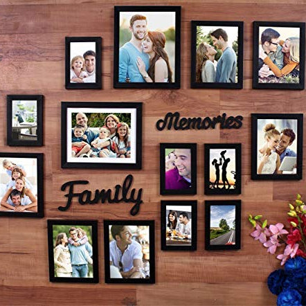 Art Sreet Beautiful Family Memories Set Of 14 Individual Wall Photo Frame (6-6X8, 6-4X6, 2-8X10) With Mdf Plaque