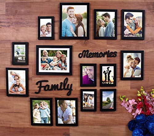 Art Sreet Beautiful Family Memories Set Of 14 Individual Wall Photo Frame (6-6X8, 6-4X6, 2-8X10) With Mdf Plaque