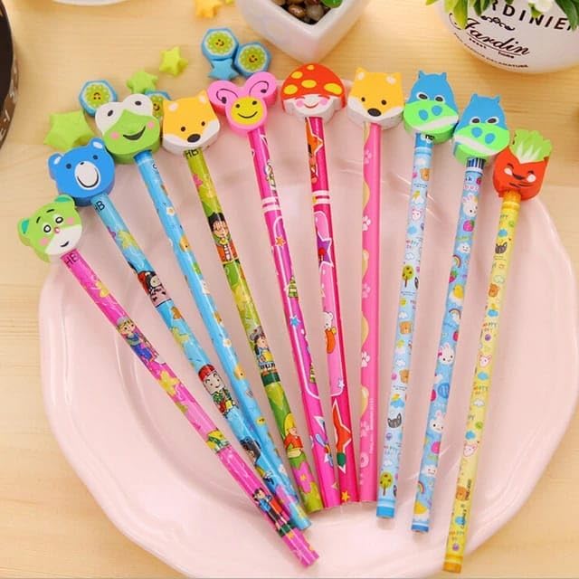 PARTEET Cartoon Printed Pencils with Eraser for Kids (Pack of 24)