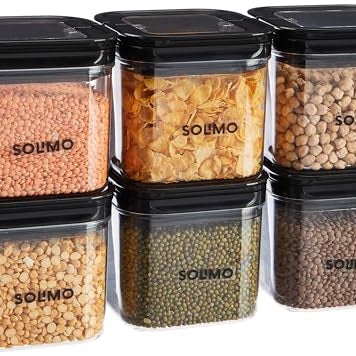 Amazon Brand - Solimo Airtight Plastic Storage Jar and Container Set-I | BPA Free | Multipurpose Storage | 750ml each, Set of 6 (Black)