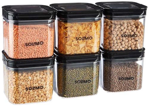 Amazon Brand - Solimo Airtight Plastic Storage Jar and Container Set-I | BPA Free | Multipurpose Storage | 750ml each, Set of 6 (Black)