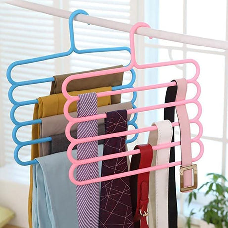 VHOI 5 Layer Plastic Multipurpose Clothes Hanger Space Saver Multi-Layer Design for Wardrobe Organizer Cupboard, Shirts, Ties, Pants Plastic Hanger Rack (Multi Colour) (10)