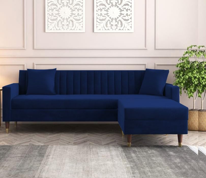 AMATA ELEGANT 4 Seater Sofa Set with Two Cushions Perfect for Home Office Guests Living Room (Royal blue1)