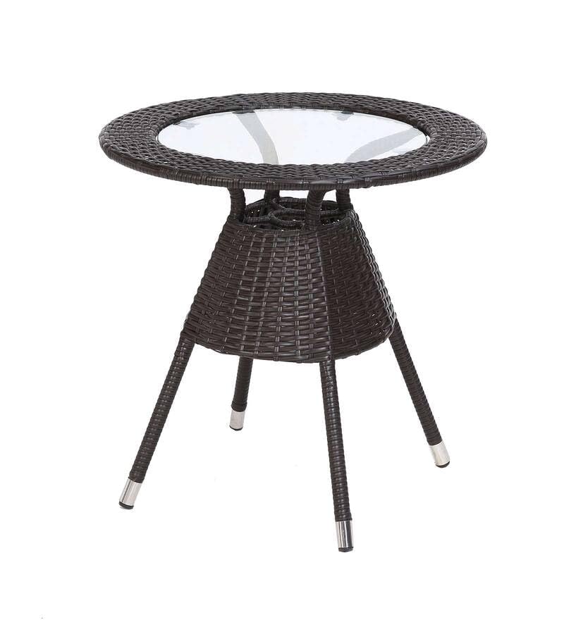 WildMonk Tea Table End Table Coffee Table Garden Furniture for Porch Deck Lawn Backyard Balcony PE Rattan Patio Wicker Side Table(without GLASS) (A9)