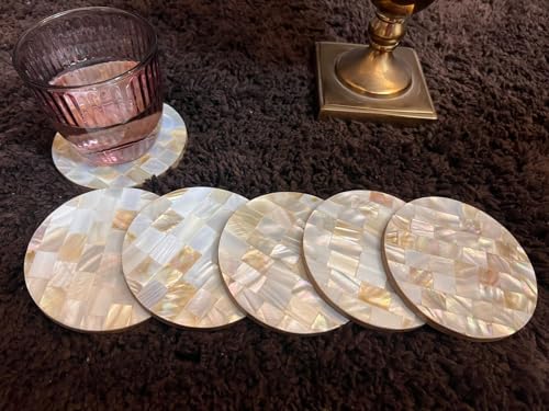 The Raavya Round 4" Mother of Pearl Designer Coasters | Handmade Coasters Set for Drinks | Coaster Set of 6 for Dining Table | Gift Item