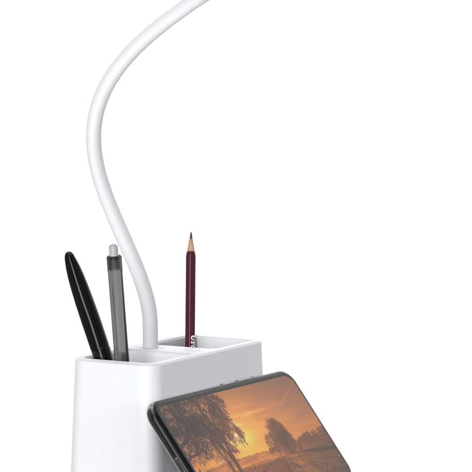 Nik case LED Study/Table/Desk Study Lamp for Students Home Office, Adjustable Brightness, Rechargeable,with Pen Holder, Mobile Stand (White)