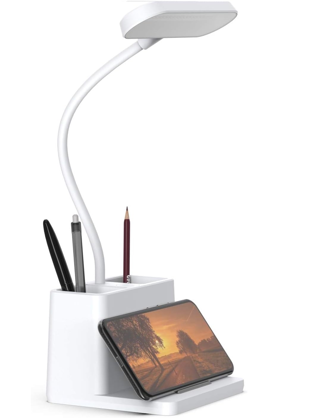 Nik case LED Study/Table/Desk Study Lamp for Students Home Office, Adjustable Brightness, Rechargeable,with Pen Holder, Mobile Stand (White)