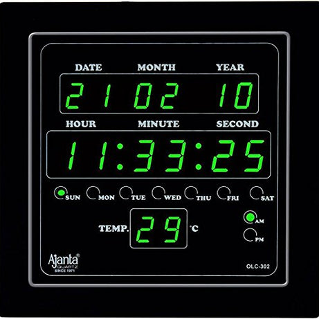 Ajanta Quartz Digital Green Led Square Wall Clock Olc - 302 (25.4 Cm X 25.4 Cm X 3.5 Cm)(Glass)