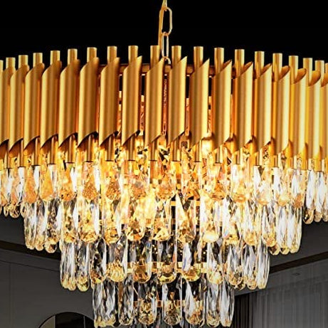 FLOSTON Modern Crystal 4-Tier Gold Chandeliers With Ceiling Light Fixture For Living Room Bedroom And Hallway 500Mm