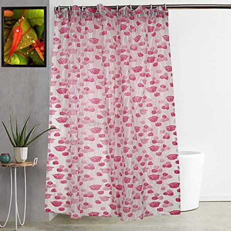 Kuber Industries PVC Floral Design Shower Curtain with Hooks - 54x84 inch, Standard, Pink