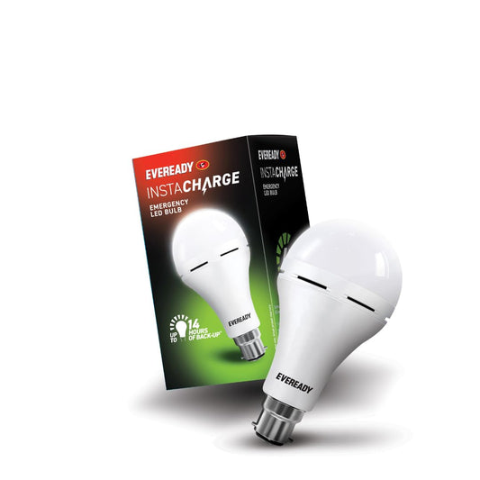 Eveready Instacharge Emergency LED 9W Bulb | Instant Charging in 4 Hours | 14 Hours Backup | Two Dimming Modes | 50% More Light Output | CCT 6500K | CRI >80 | 4kV Surge Protection