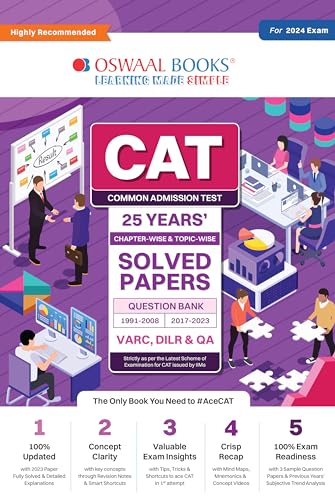 Oswaal CAT 25 YEARS Chapter-wise & Topic-wise Solved Papers (VARC, DILR & QA) (1991-2008 & 2017-2023) for 2024 Exam