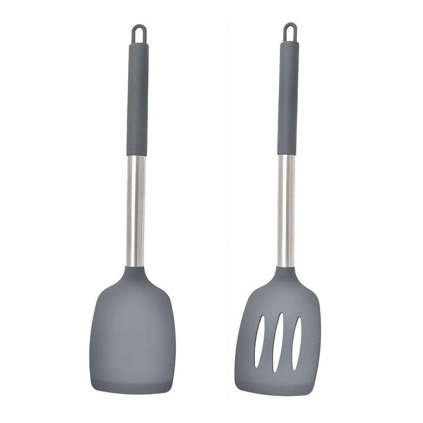 Carrot - Pack of 2 Silicone Solid Spatula Turner,Non Stick Slotted Kitchen Spatulas,High Heat Resistant BPA Free Cooking Utensils,Ideal Cookware for Fish,Eggs,Pancakes (Grey)