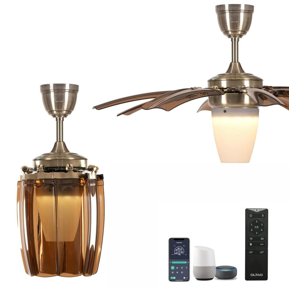 oltao Susan Smart Chandelier fan with alexa/google home compatibility, BLDC Motor, Summer winter mode, Dimmable LED, Remote & app control