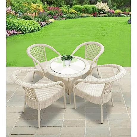 ZEROLINE D-8 Indoor Outdoor Living Room Balcony Garden Chair Table Set 4+1 (4 Chair + 1 Table)| Furniture Set| Coffee Chair Table Set| Powder Coated(White)