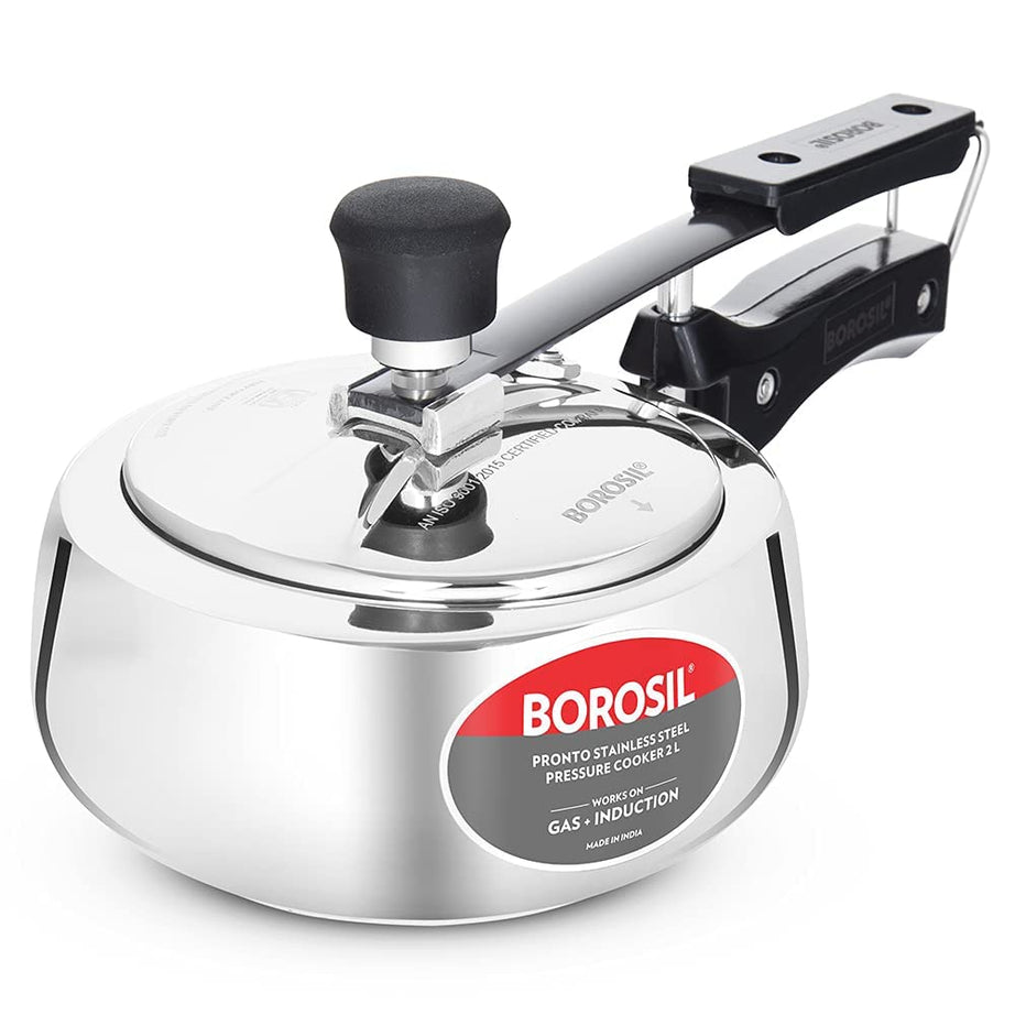 Borosil Pronto Induction Base Inner Lid Stainless Steel Pressure Cooker, 6.8 mm Thick Base, 2 L