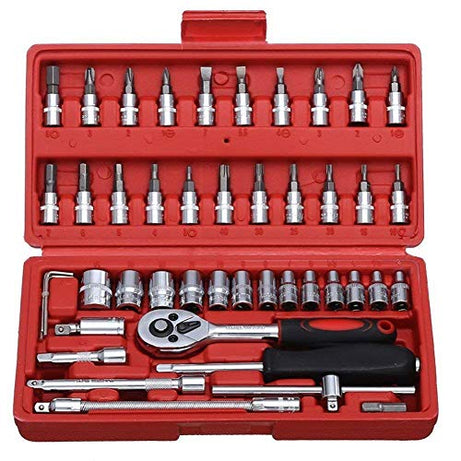 Aarvii Creation 1/4 Drive Socket & Bit Set Tool Kit | Screwdriver Socket Set Multi-Purpose Combination Tool Case Precision Set (46 Piece)